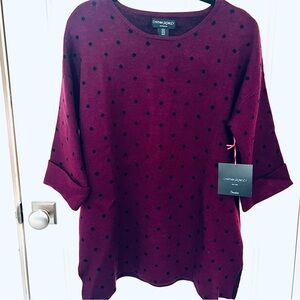 NWT CYNTHIA ROWLEY BURGUNDY POLKA DOTTED SWEATER